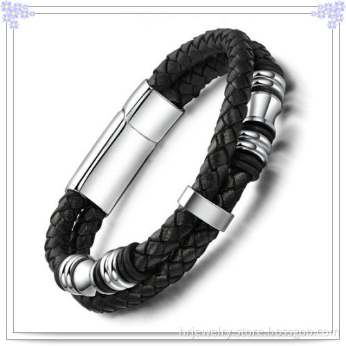 Jewelry Fashion Stainless Steel Jewelry Leather Bracelet (HR6119)